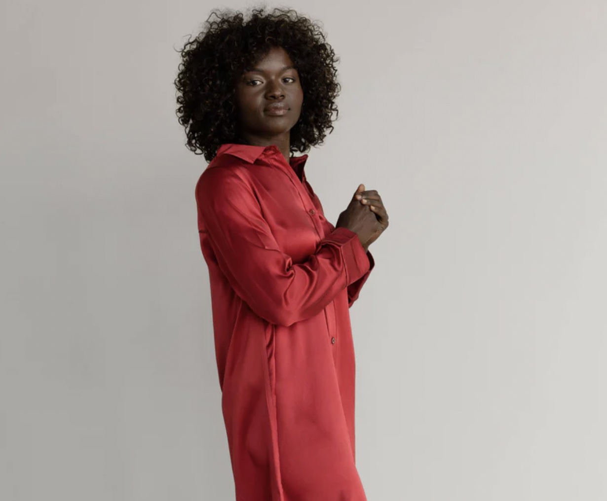 Washable 100% Silk-Satin Pajama Shirt - Nap Loungewear
